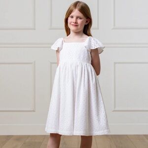 Hope & Henry White Eyelet Empire Flutter Sleeve Organic Cotton Dress Girls Sz 6